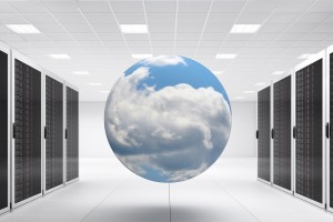 data center with cloud globe